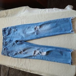 Zara high rise straight crop leg distressed jeans size 4